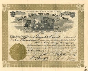 Gold Exploiting Co. - Wyoming Mining Stock Certificate